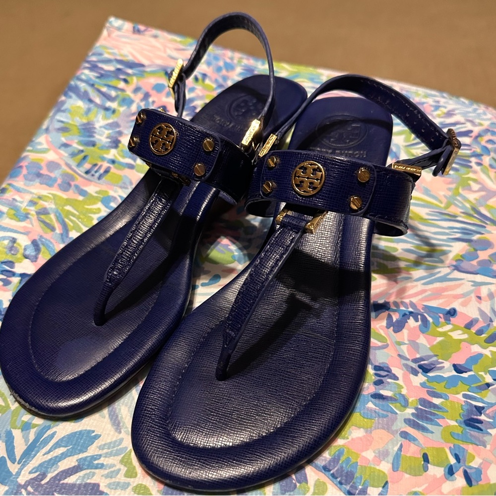 Tory Burch Blue Wedge Sandals